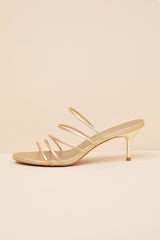 Naomi Champagne Gold Strappy Low Heel Slide Sandals