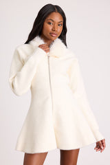 Violetta Ivory Collared Zip-Front Sweater Mini Dress
