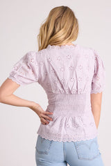 Briar Lavender Eyelet Embroidered Button-Front Top