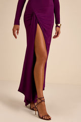 Dion Plum Purple Jersey Knit Long Sleeve Maxi Dress