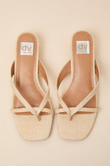 Bex Beige Raffia Strappy Low Heel Sandals