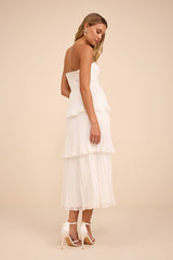 Seriously Sensational White Strapless Tiered Midi Dress