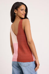 Modern Look Pink and Rust Color Block Sweater Knit Tank Top