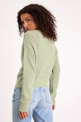 Fresh Feeling Sage Open Knit Button-Up Cardigan Sweater