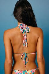 St. Lucia Teal Multi Tropical Floral Triangle Bikini Top