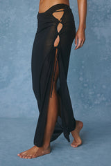 Another Day Black Sheer Mesh Cutout Swim Cover-Up Skirt