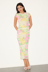 Cici Green Multi Floral Mesh Bodycon Midi Dress