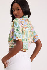 Kaliyah Multi Tropical Print Tie-Front Collared Top
