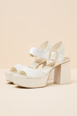 Bobby True White Satin Platform High Heel Sandals