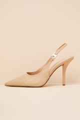 Coetta Beige Raffia Pointed-Toe Slingback Pumps