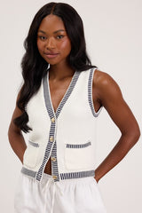 Rennie Ivory Striped Button-Front Sweater Top