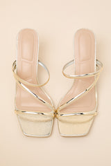Vian Gold Metallic Strappy High Heel Slide Sandals