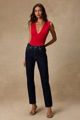 Emerson Red Slinky Knit Cross-Back Bodysuit