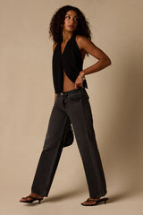 Kennedy Black Tie-Back Halter Tank Top