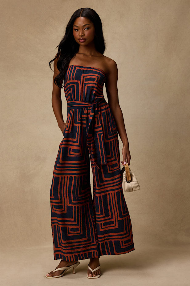 Lanora Navy Abstract Print Wide-Leg Jumpsuit