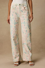 Sydnee Cream Multi Floral Wide-Leg Jeans