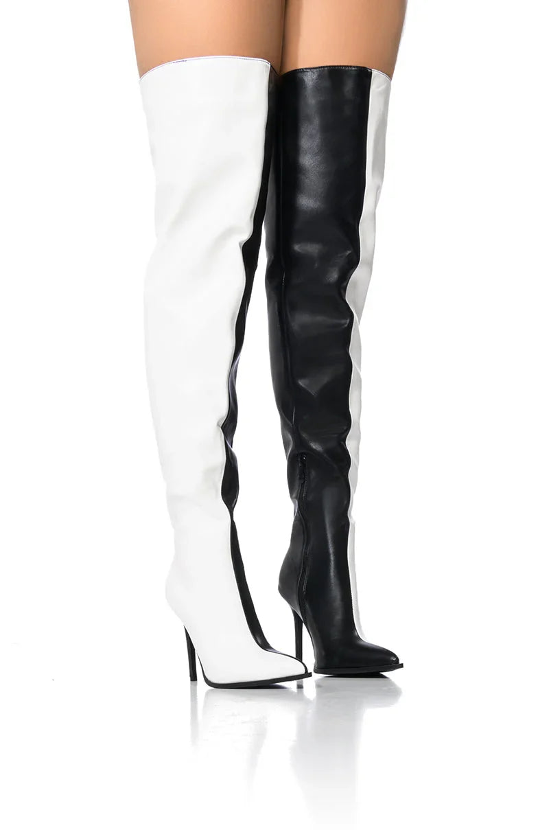 Azalea Wang Neapolitan Black And White Two Toned Boot