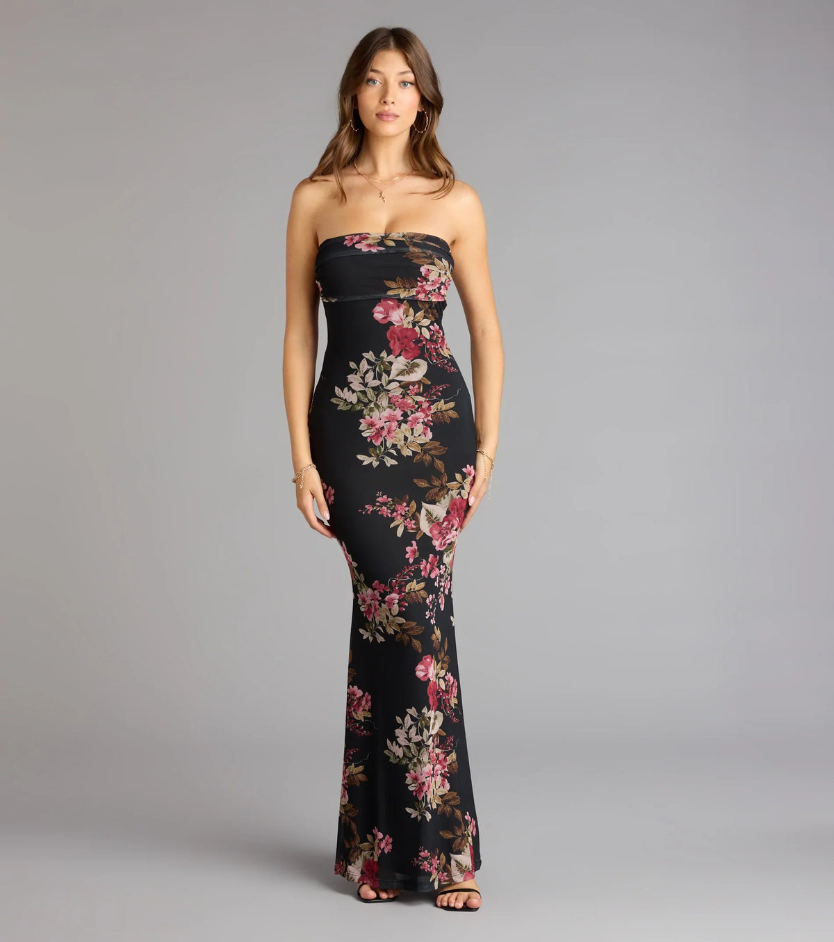 Midnight Romance Floral Mesh Maxi Dress