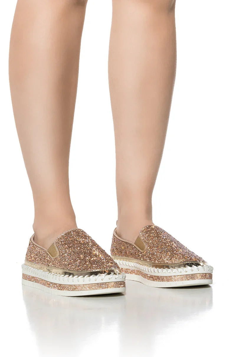 Azalea Wang Brittany Rose Gold Embellished Sneaker