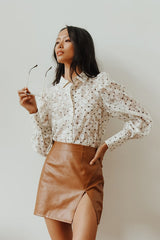 Walking the Walk Camel Vegan Leather Mini Skirt