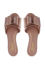 Tizzy Nude Bow Slip On Flat Sandal
