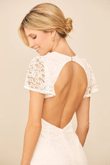 Your Hand in Mine White Lace Flutter Sleeve Maxi Dress