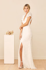 Your Hand in Mine White Lace Flutter Sleeve Maxi Dress