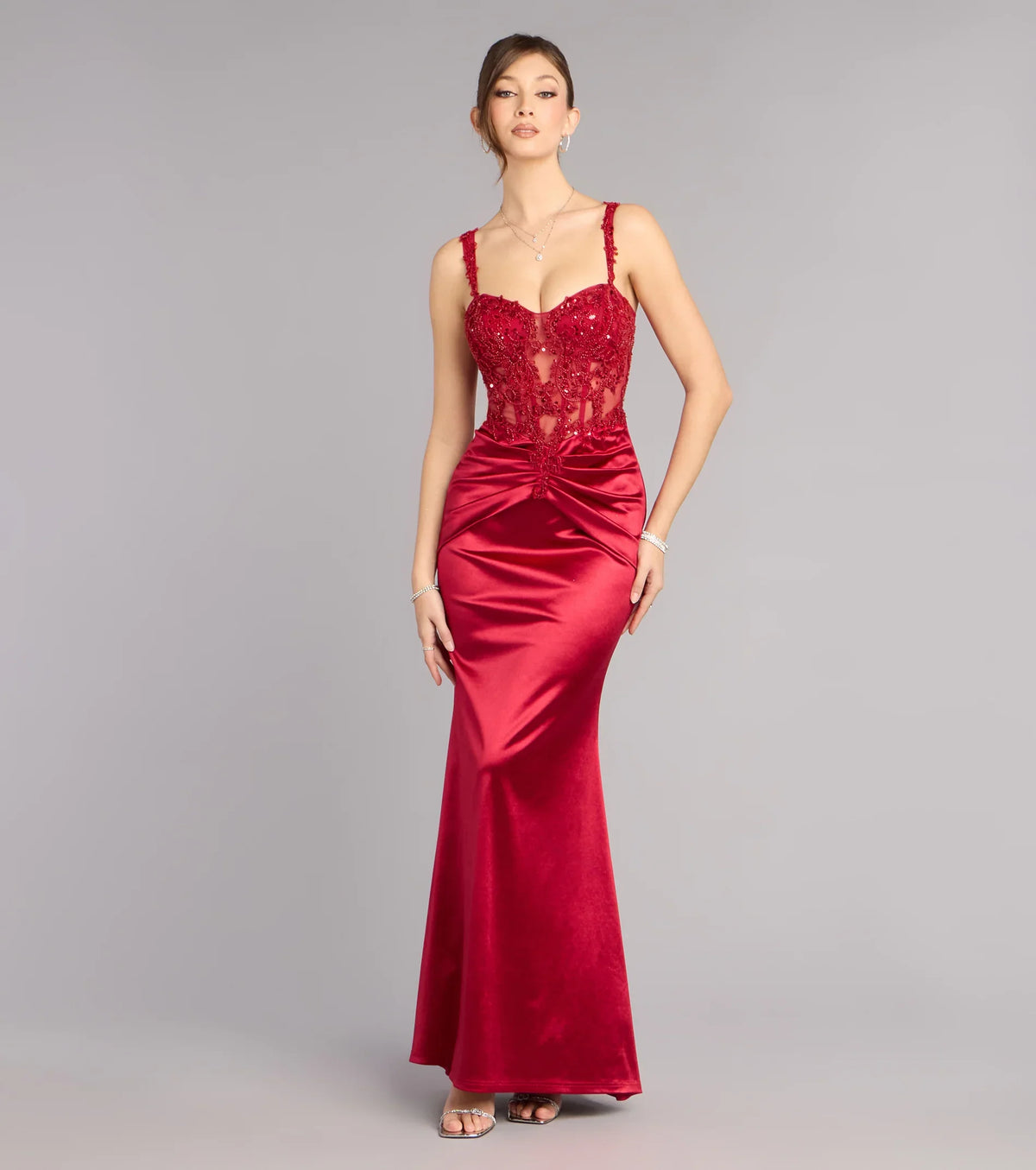 Tiffany Satin Beaded Corset Formal Dress