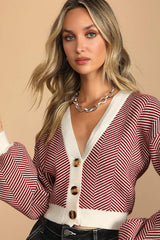 Here Comes a Holiday Red and White Striped Button-Up Cardigan