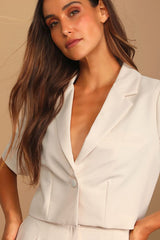 Posh Company Ivory Cropped Short Sleeve Blazer