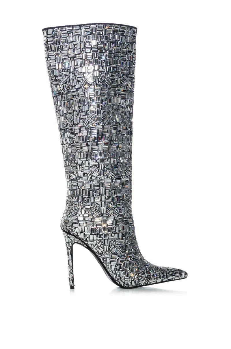 Azalea Wang Lovers Lane Silver Embellished Boot