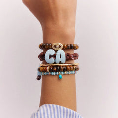 Knotty Enamel Initial Custom Bracelet - Brown/Blue Single Letter